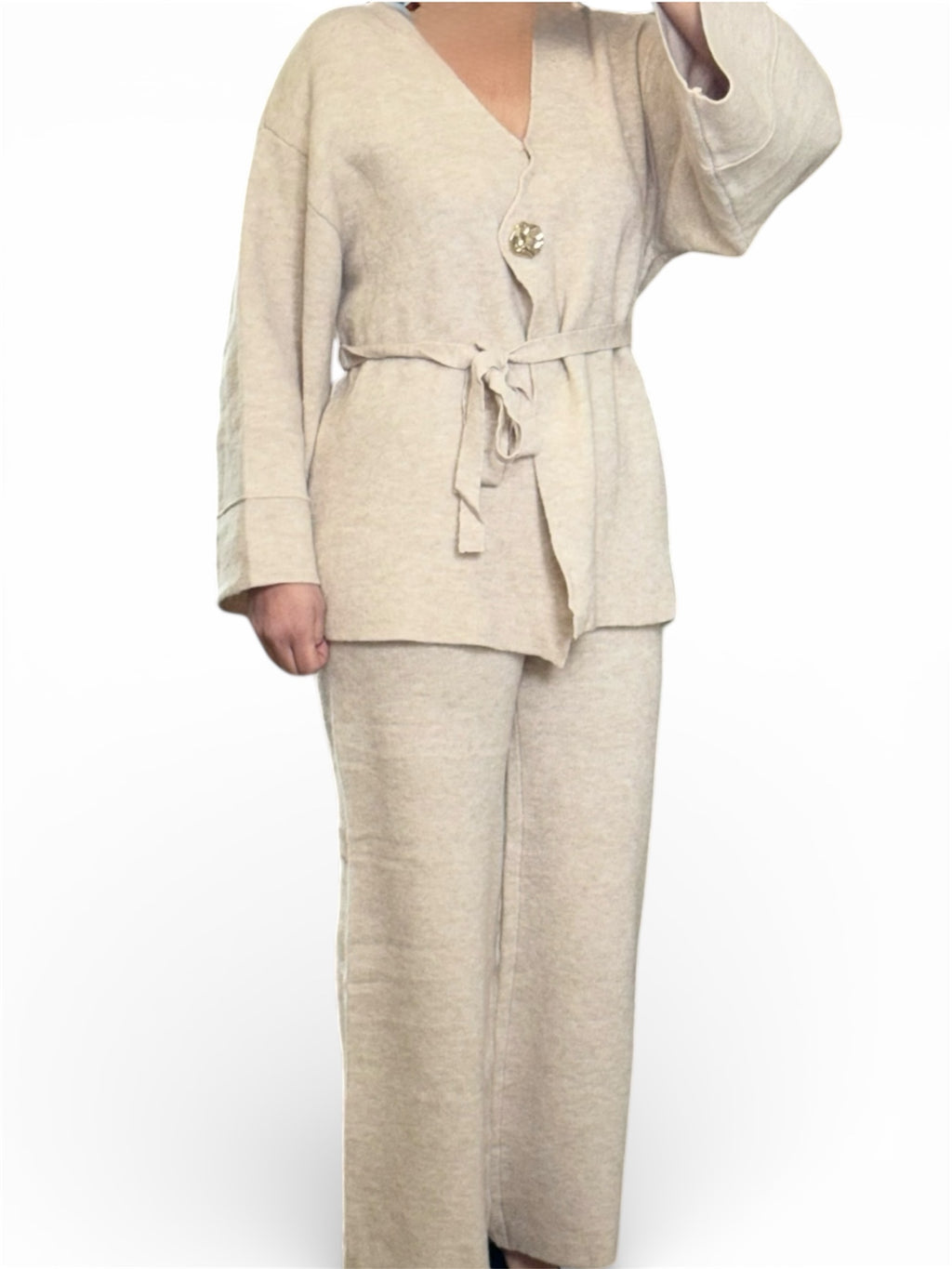 Ensemble Maille Chaud & Élégant – Pantalon & Gilet Ceinturé